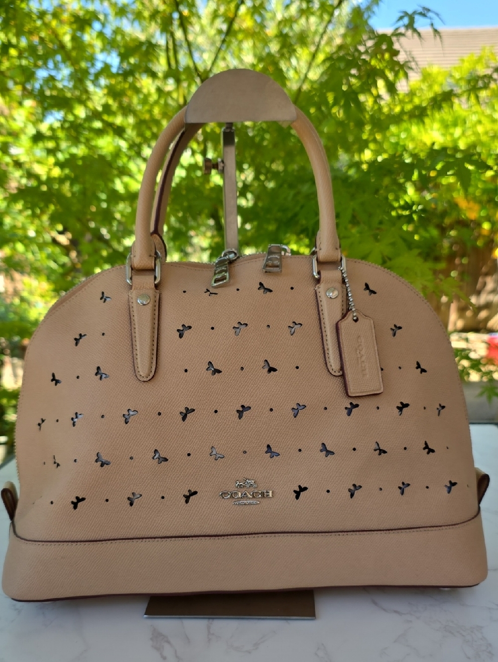 Coach Sierra Satchel Butterflies Perforated Beechwood Beige Hand Bag - Picture 5 of 14